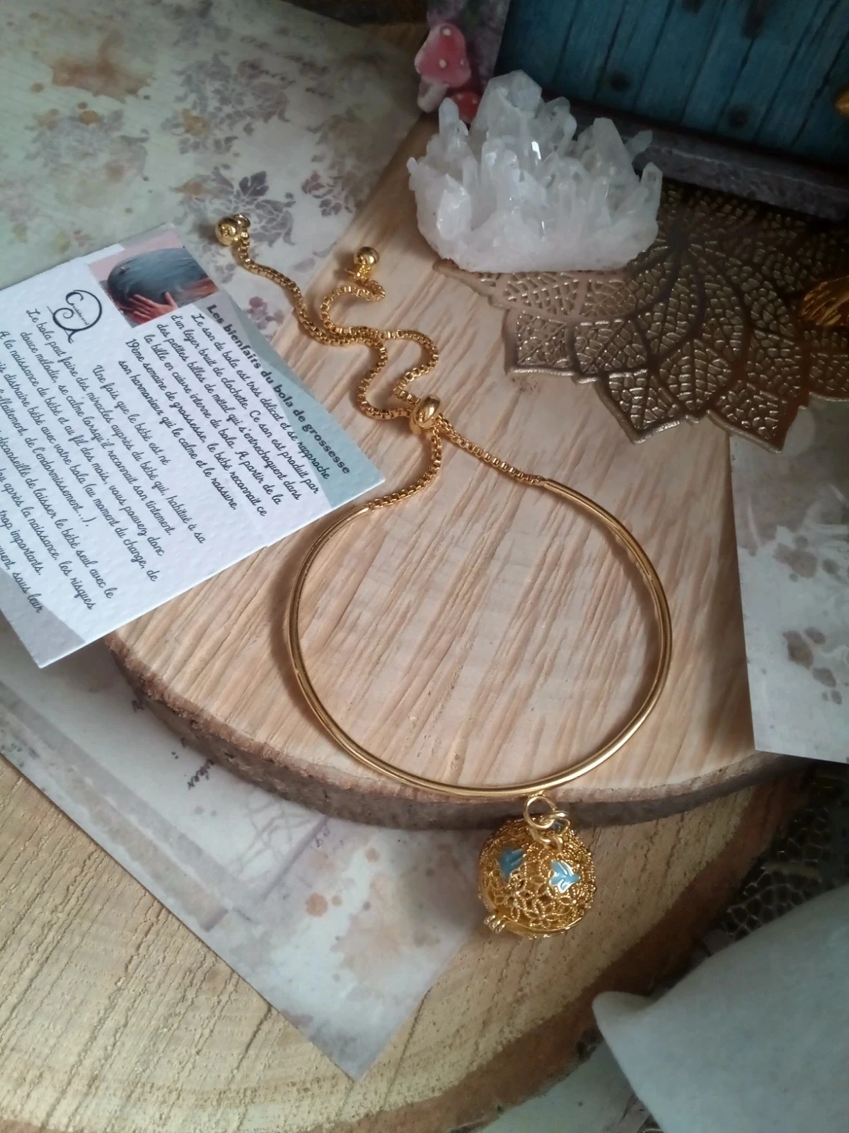 Bracelet pendentif bola doré et bleu – photo 3